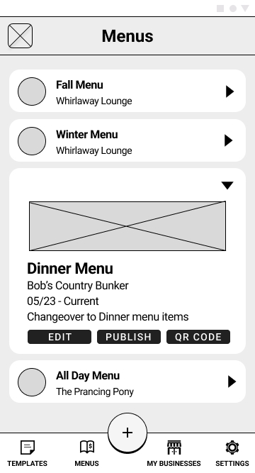 Menu List Wireframe