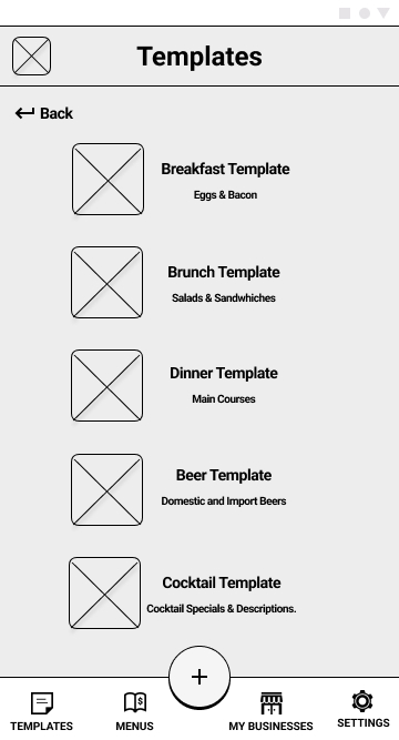 Menu Templates Wireframe